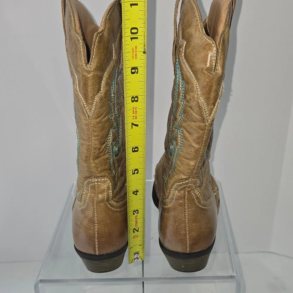 Flex West Liberty Kids Tan Western Cowgirl Boots Teal Embroidery Size 2M AB252